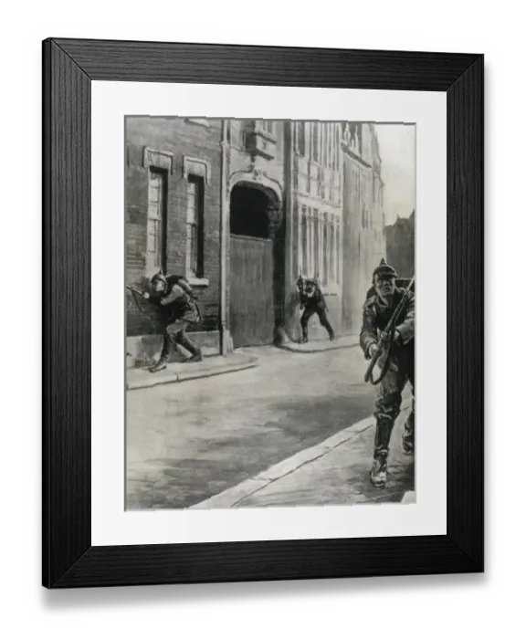 Framed Print : World War I (1914-1918). German troops entering in Liege. Drawing by Philip Dadd (1915) Framed Print : World War I (1914-1918). German troops entering in Liege. Drawing by Philip Dadd (1915)