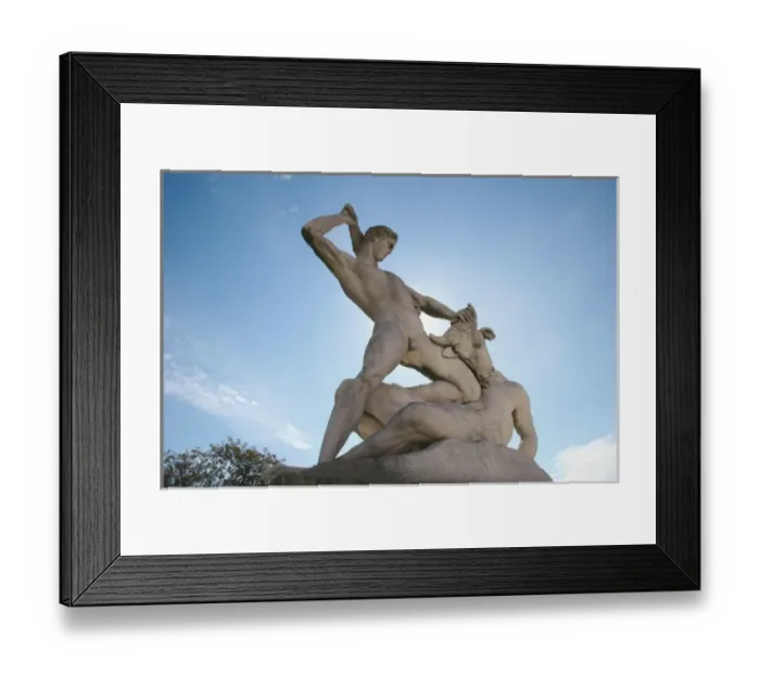 Framed Print : Classical Mythology. Theseus slaying Minotaur. Statue 19th century AD. The Garden of the Tuileries