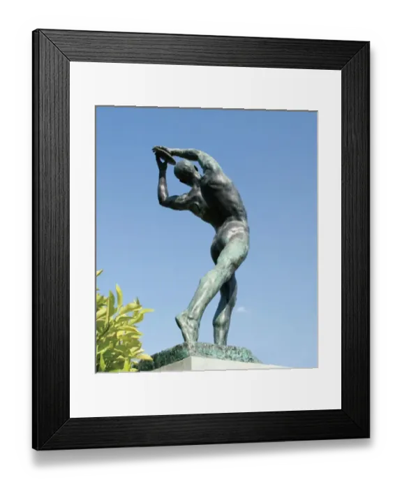 Framed Print : Statue of Discobolus in front the Panathenaic Stadium (Kallimarmaron). K. Dimitriad, 1927 Framed Print : Statue of Discobolus in front the Panathenaic Stadium (Kallimarmaron). K. Dimitriad, 1927