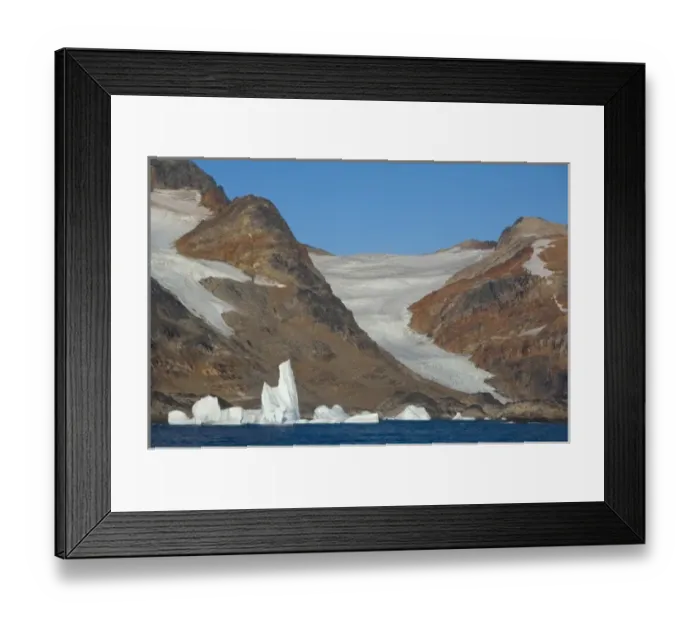 Framed Print : Greenland, Southeast coast, Skjoldungen Fjord. Receding coastal glacier Framed Print : Greenland, Southeast coast, Skjoldungen Fjord. Receding coastal glacier