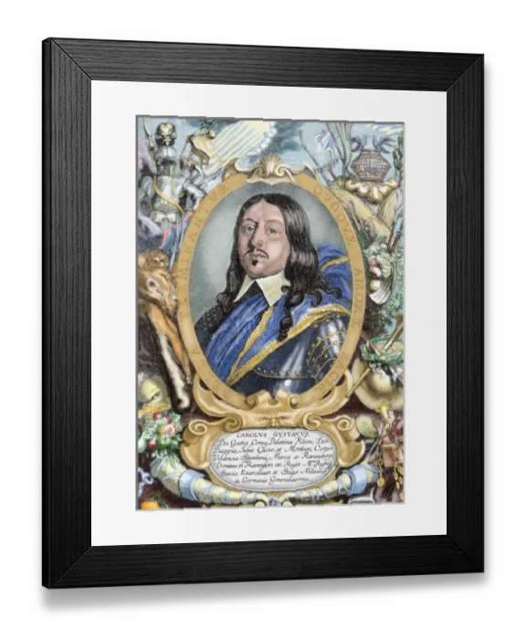 Framed Print : Charles X Gustav (1622 - 1660). King of Sweden from 1654 until his death. Colored engraving Framed Print : Charles X Gustav (1622 - 1660). King of Sweden from 1654 until his death. Colored engraving
