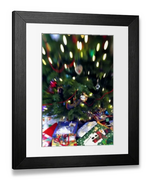 Framed Print : Holiday still life. Christmas tree, blur. Property released Framed Print : Holiday still life. Christmas tree, blur. Property released