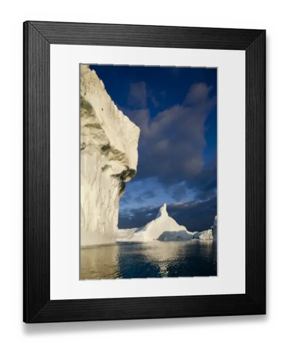 Framed Print : Greenland, Ilulissat, Midnight sun lights massive icebergs calved from Jakobshavn Framed Print : Greenland, Ilulissat, Midnight sun lights massive icebergs calved from Jakobshavn
