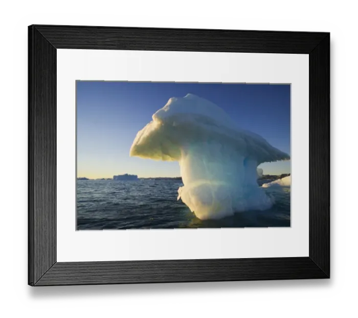 Framed Print : Small iceberg drifting in Disko Bay, midnight, end of June, mid summer night