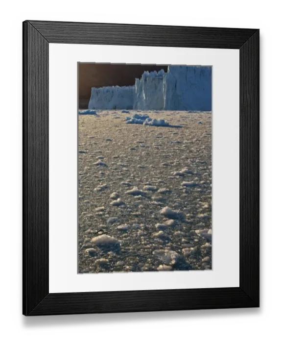 Framed Print : Greeland. Greenland, Ilulissat, Setting midnight sun lights field of brash