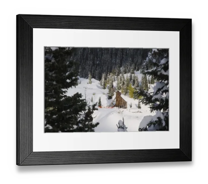Framed Print : Early Snow and Mining Buildings, Red Mountain Pass, Ouray, Rocky Mountains, Colorado