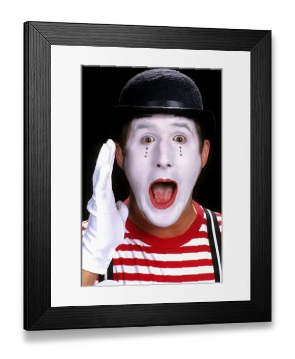 Framed Print : Portrait of a mime clown with makeup for a childrens show Framed Print : Portrait of a mime clown with makeup for a childrens show