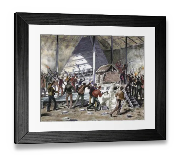 Framed Print : Historic. Workers strike in Jumet (Belgium) on 26 March 1886