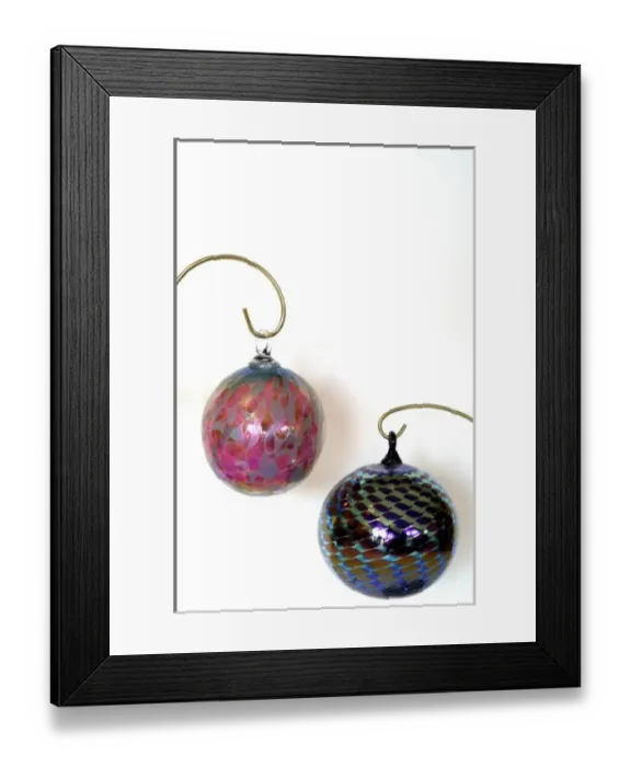 Framed Print : Holiday still life. Hand blown glass Christmas ornaments. Property released Framed Print : Holiday still life. Hand blown glass Christmas ornaments. Property released