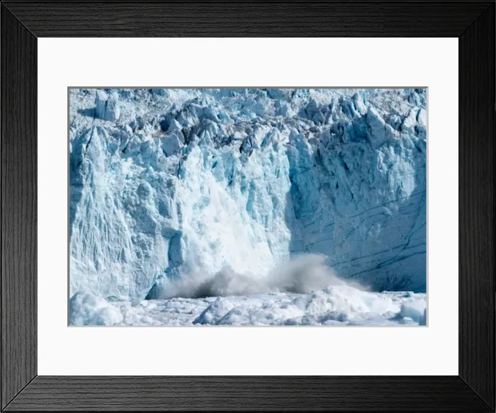 Framed Print : Greenland, Ilulissat, Massive icebergs calving from collapsing Eqip Glacier into Framed Print : Greenland, Ilulissat, Massive icebergs calving from collapsing Eqip Glacier into