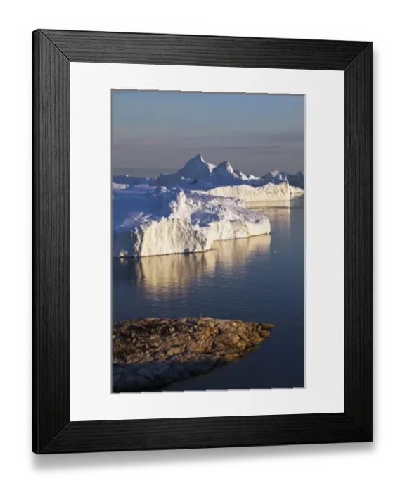 Framed Print : Greenland, Ilulissat, Icebergs grounded on submerged glacial moraine in Jakobshavn