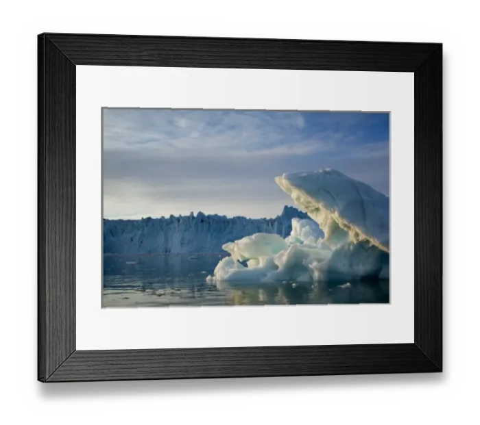Framed Print : Greenland, Ilulissat, Setting midnight sun lights floating iceberg and blue ice face Framed Print : Greenland, Ilulissat, Setting midnight sun lights floating iceberg and blue ice face