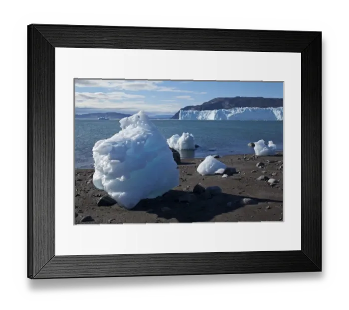 Framed Print : Greenland, Ilulissat, Icebergs calved from Eqip Glacier stranded at low tide on gravel Framed Print : Greenland, Ilulissat, Icebergs calved from Eqip Glacier stranded at low tide on gravel