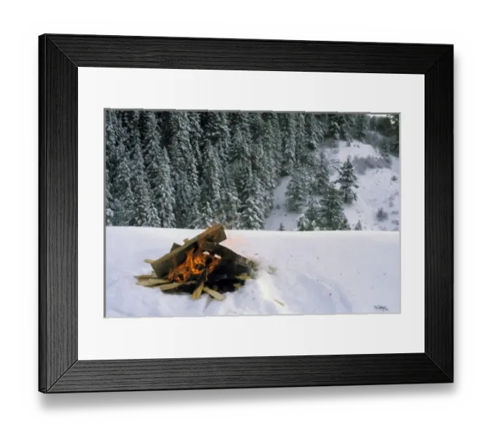 Framed Print : Campfire in snow