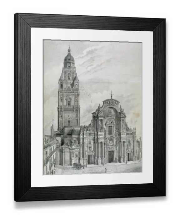 Framed Print : Murcia. Cathedral. Portico of the main facade and tower. Engraving by Shepherd in The Spanish