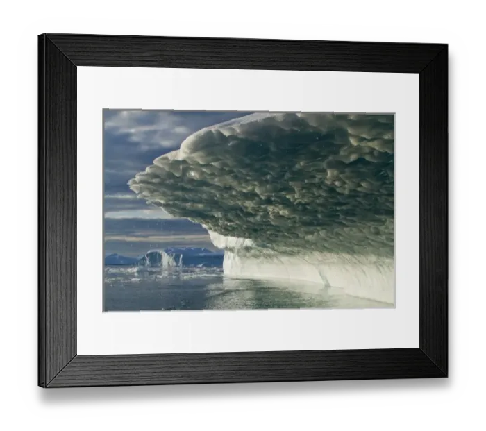 Framed Print : Greenland, Ilulissat, Midnight sun lights melting icebergs calved from Jakobshavn