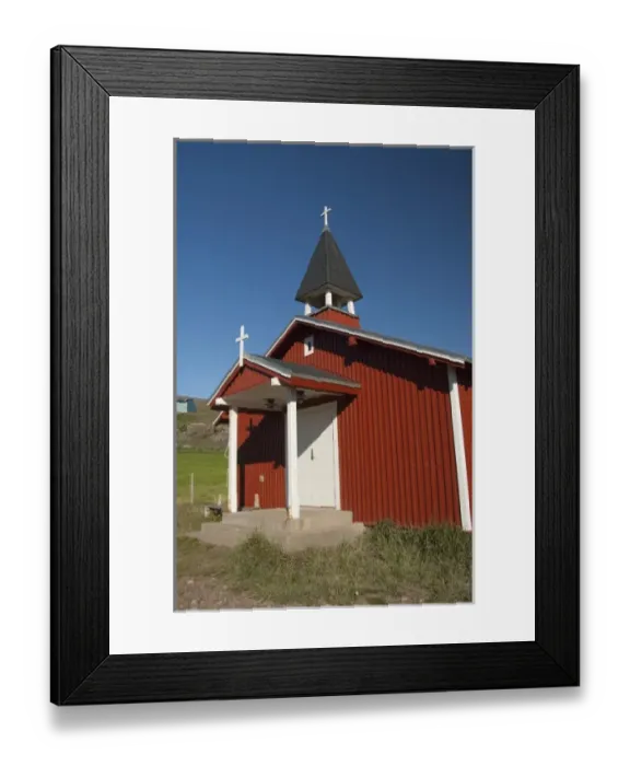 Framed Print : Greenland, Eriks Fjord (aka Eriksfjord), Brattahlid (aka Qassiarsuk). Modern village church Framed Print : Greenland, Eriks Fjord (aka Eriksfjord), Brattahlid (aka Qassiarsuk). Modern village church