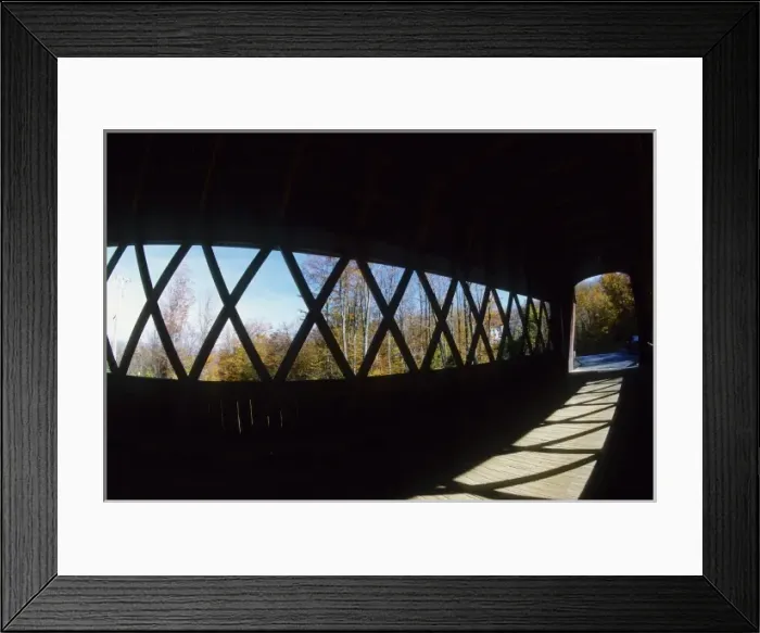 Framed Print : USA, Vermont. Covered bridge and fall foliage Framed Print : USA, Vermont. Covered bridge and fall foliage
