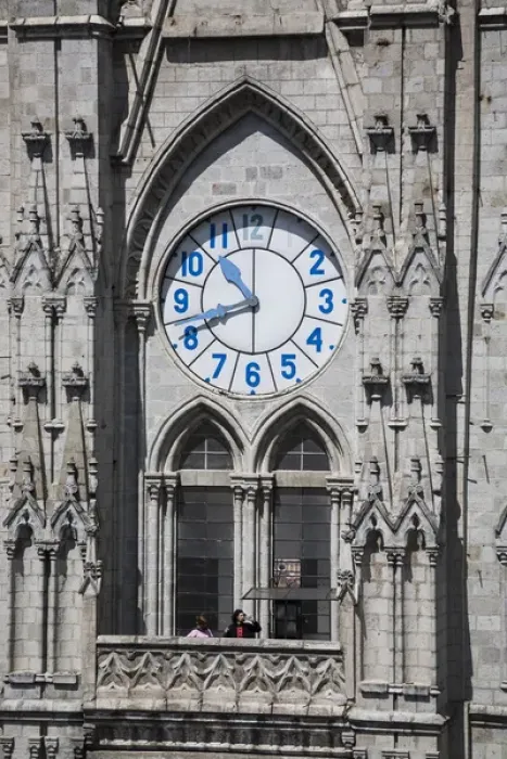 Framed Print : For about $2, visitors can journey up the clock towers at the National Basilica, Quito Framed Print : For about $2, visitors can journey up the clock towers at the National Basilica, Quito