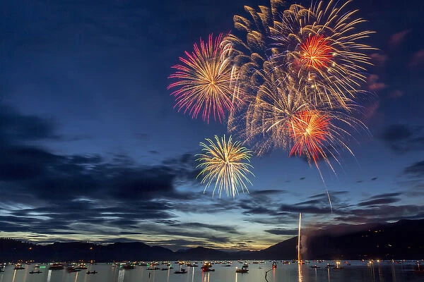 4th of July fireworks celebration over Whitefish Lake in Whitefish, Montana, USA