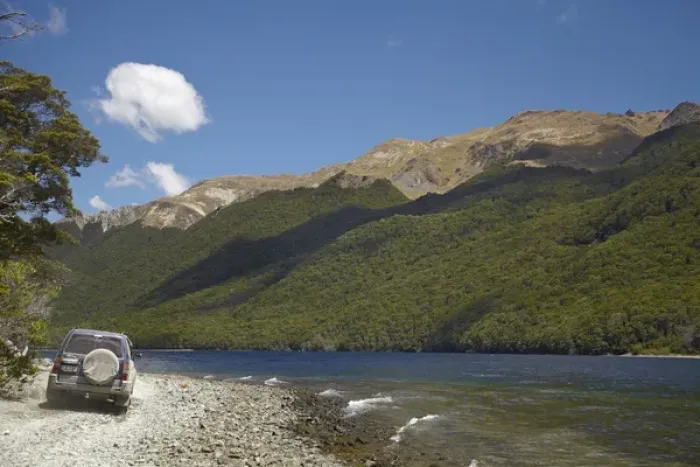 Framed Print : 4WD on track around North Mavora Lake, and Livingstone Mountains, Southland, South Island Framed Print : 4WD on track around North Mavora Lake, and Livingstone Mountains, Southland, South Island