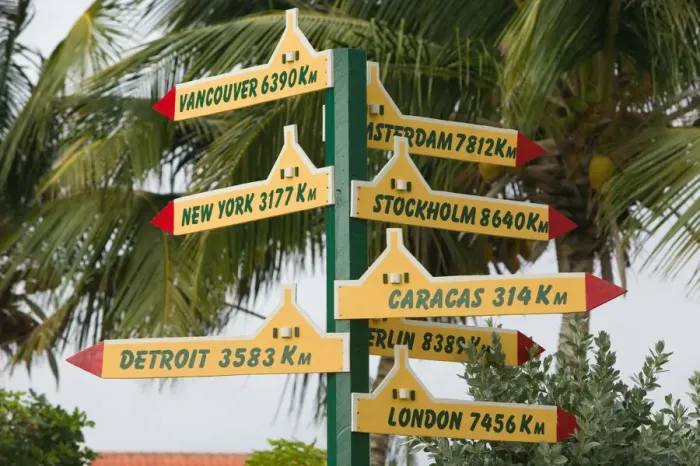 Framed Print : ABC Islands - ARUBA - Eagle Beach: Signpost in Low Rise Resort Area Framed Print : ABC Islands - ARUBA - Eagle Beach: Signpost in Low Rise Resort Area