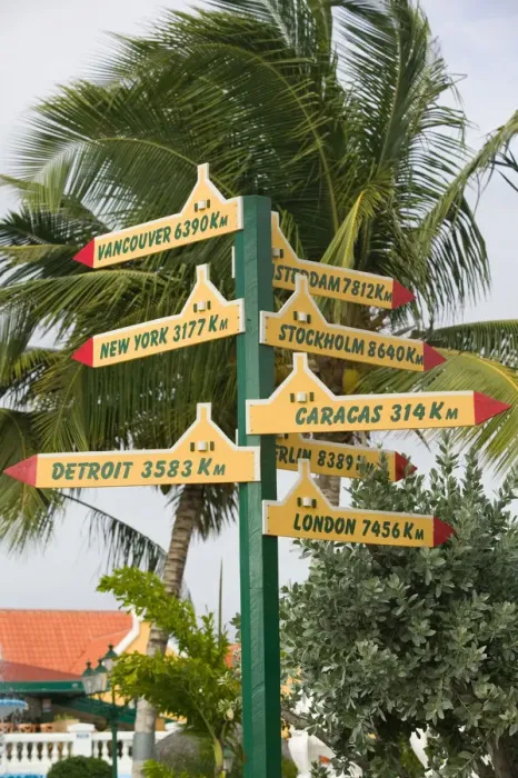 Framed Print : ABC Islands - ARUBA - Eagle Beach: Signpost in Low Rise Resort Area Framed Print : ABC Islands - ARUBA - Eagle Beach: Signpost in Low Rise Resort Area