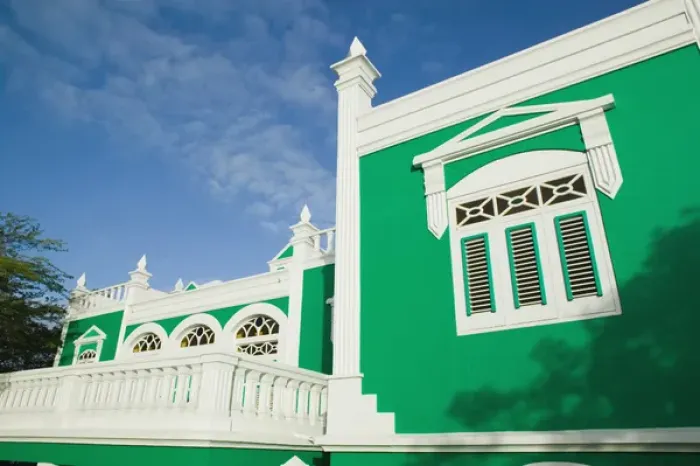 Framed Print : ABC Islands - ARUBA - Oranjestad: Colorful Aruban Government Building Framed Print : ABC Islands - ARUBA - Oranjestad: Colorful Aruban Government Building