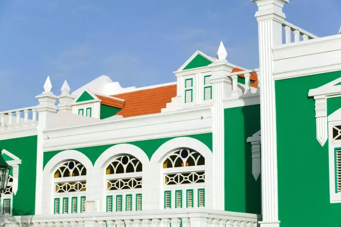 Framed Print : ABC Islands - ARUBA - Oranjestad: Colorful Aruban Government Building Framed Print : ABC Islands - ARUBA - Oranjestad: Colorful Aruban Government Building