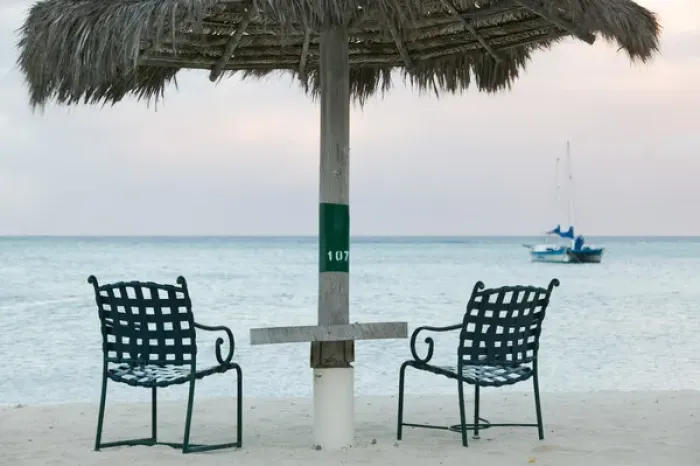 Framed Print : ABC Islands - ARUBA - Palm Beach: Beach Chairs / Morning Framed Print : ABC Islands - ARUBA - Palm Beach: Beach Chairs / Morning