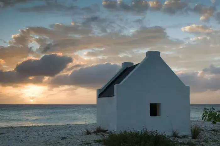 Framed Print : ABC Islands - BONAIRE - Oranje Pan: Former Slave Huts at Sunset