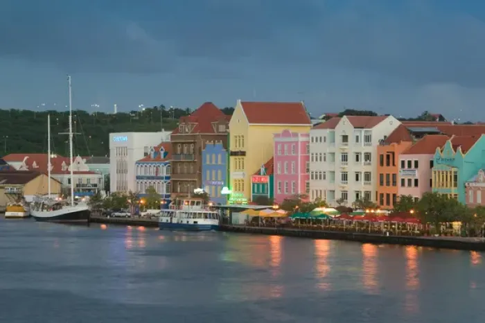 Framed Print : ABC Islands - CURACAO - Willemstad: Punda - Waterfront Buildings  /  Evening