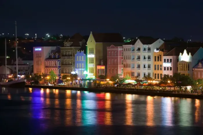Framed Print : ABC Islands - CURACAO - Willemstad: Punda - Waterfront Buildings  /  Evening