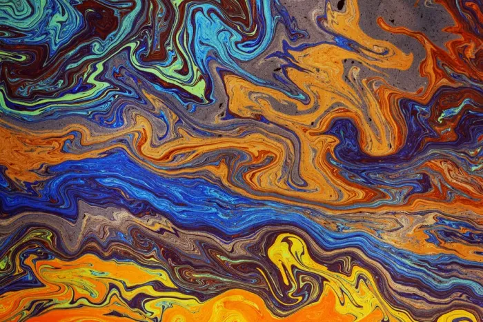 Framed Print : Abstract pattern in oil spilled in small stream, Costa Rica Framed Print : Abstract pattern in oil spilled in small stream, Costa Rica