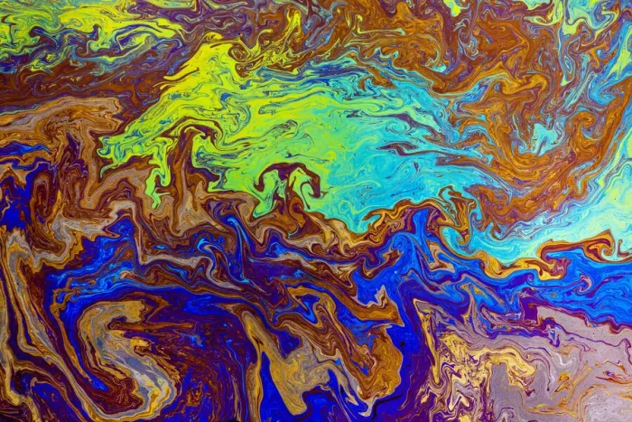 Framed Print : Abstract pattern in oil spilled in small stream, Costa Rica Framed Print : Abstract pattern in oil spilled in small stream, Costa Rica