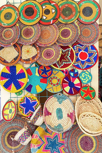 Abu Simbel, Aswan, Egypt. Colorful basket souvenirs at a tourist shop. (Editorial Use Only)