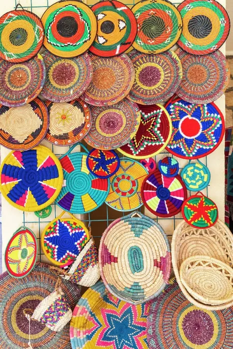 Framed Print : Abu Simbel, Aswan, Egypt. Colorful basket souvenirs at a tourist shop. (Editorial Use Only)