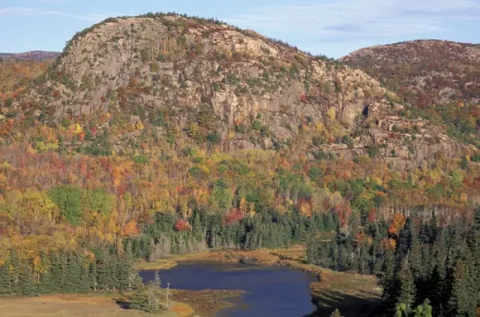 Framed Print : Acadia N. P. ME. New England Fall. The Beehive from Great Head Trail
