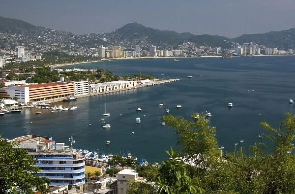 Acapulco Bay lined with hotels in Acapulco, Guerrero, Mexico