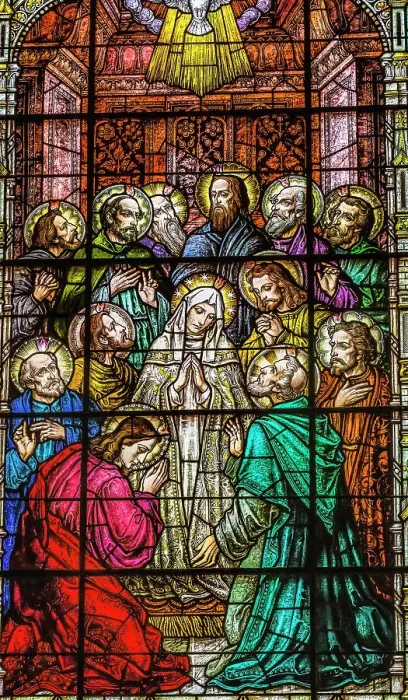 Framed Print : Adoration of Virgin Mary Disciples stained glass Gesu Church, Miami, Florida. Built 1920's. Glass by Franz Mayer Framed Print : Adoration of Virgin Mary Disciples stained glass Gesu Church, Miami, Florida. Built 1920's. Glass by Franz Mayer