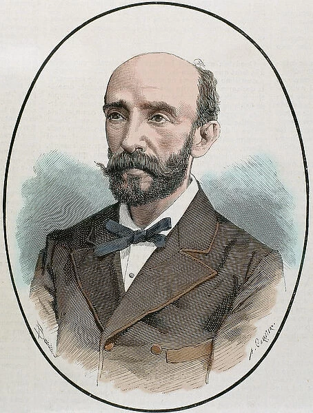 Adriansens Joaquin (? -1880). Mayor of Spanish Hacienda. Engraving by A. Carretero