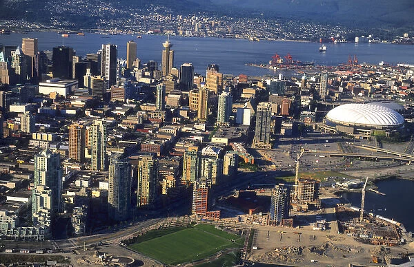 Aerial of beautiful harbour and city of Vancouver British Columbia Canada