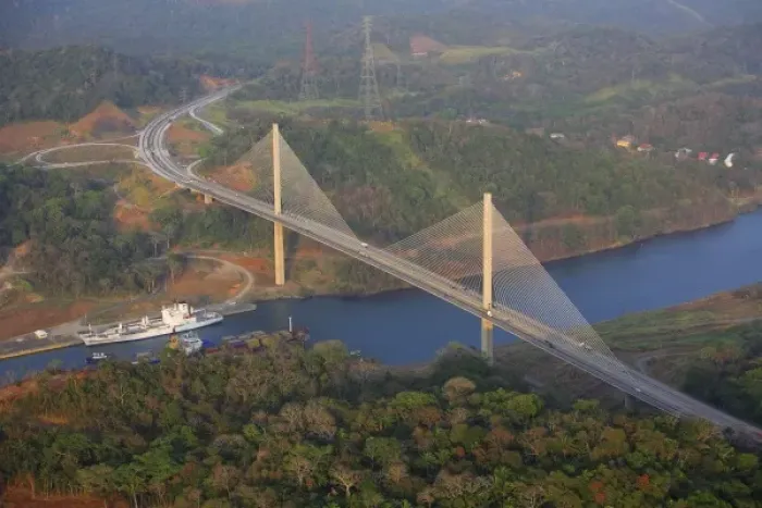 Framed Print : aerial image of the Millenium Bridge, spanning over the Panama Canal, Panama