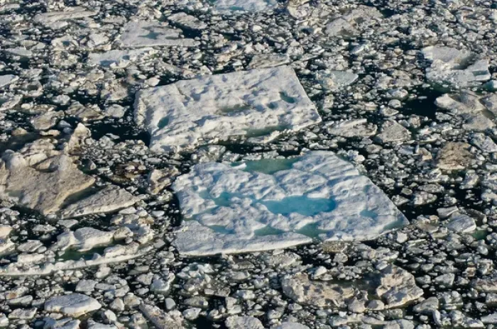 Framed Print : Aerial of multi-layer ice (fresh water pans formed over years and years where Framed Print : Aerial of multi-layer ice (fresh water pans formed over years and years where