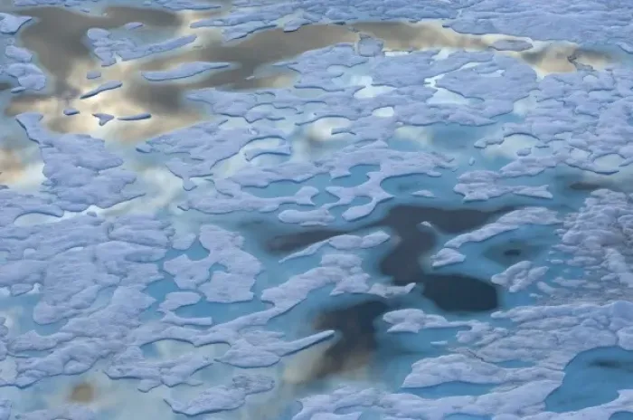 Framed Print : Aerial of multi-layer ice during summer evening, off National Petroleum Reserves