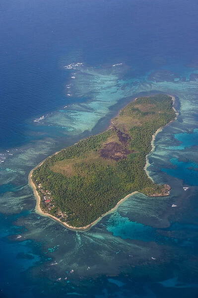 Aerial photo of a little island in Tonga, South Pacific