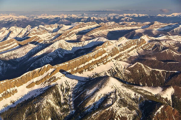 Aerial of the Rocky Mountains in the Bob Marshall Wilderness of Montana, USA