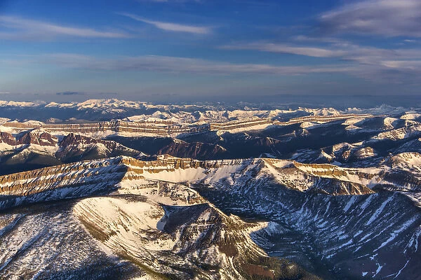 Aerial of the Rocky Mountains in the Bob Marshall Wilderness of Montana, USA
