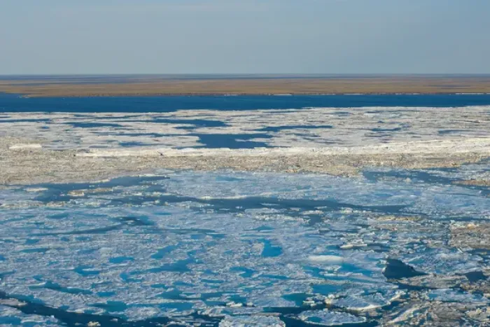 Framed Print : aerial of spring breakup of ice along the Arctic coast, off the National Petroleum Reserves Framed Print : aerial of spring breakup of ice along the Arctic coast, off the National Petroleum Reserves