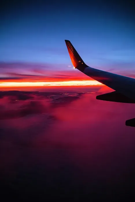 Framed Print : Aerial sunset view from airplane window above California, USA